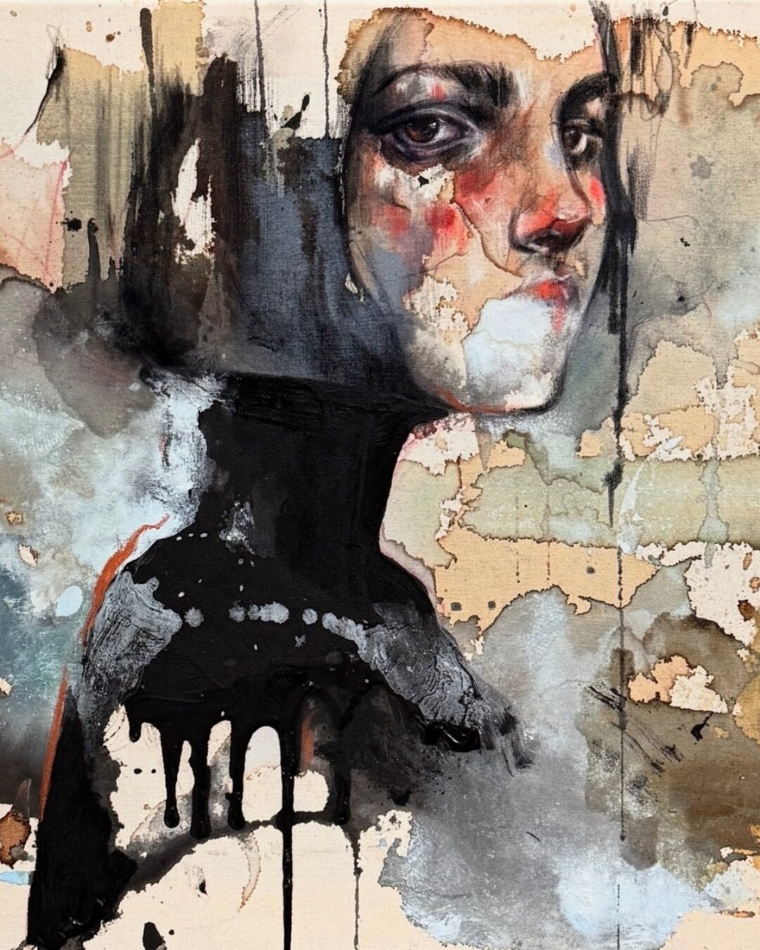 Kunstwerk von Helena Bednorz – Coffee Charcoal Art Frauenbildnis